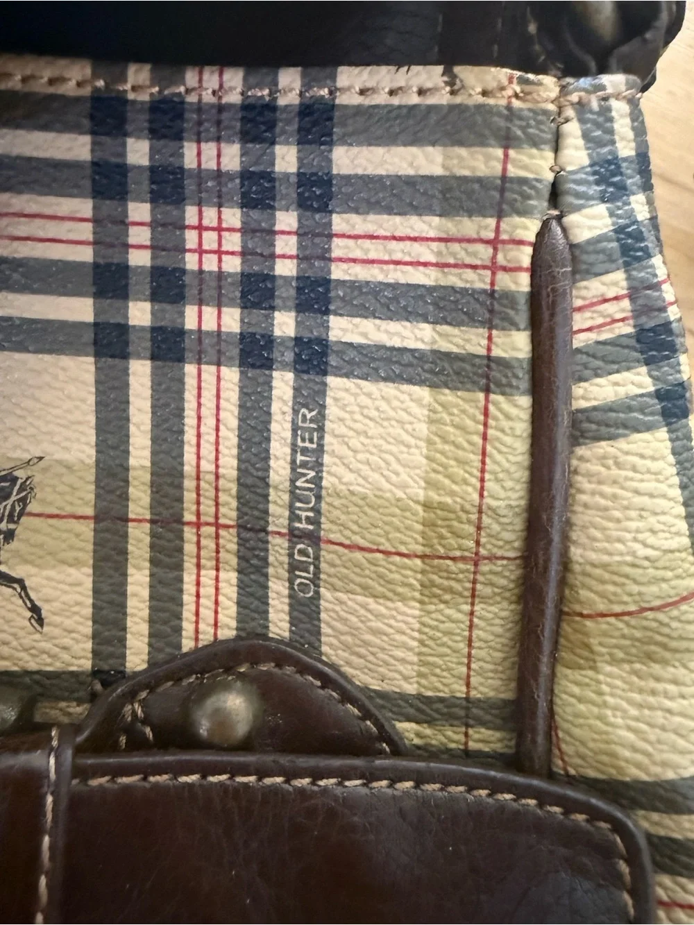 Hunter Plaid Messenger Bag with Dark Brown Leather Trim